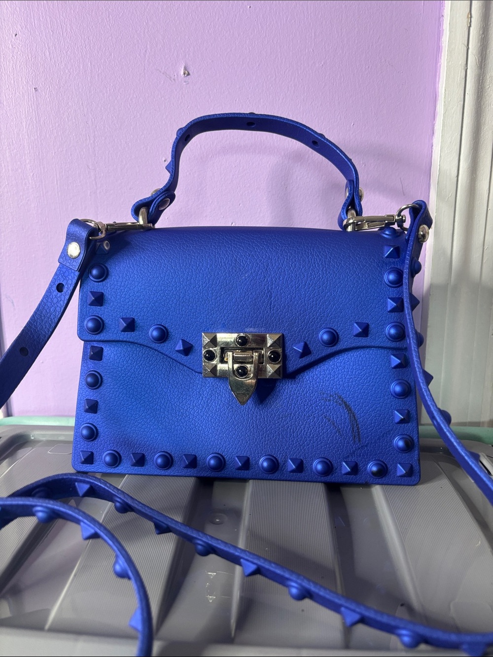 Blue Studded Crossbody Handbag - Women